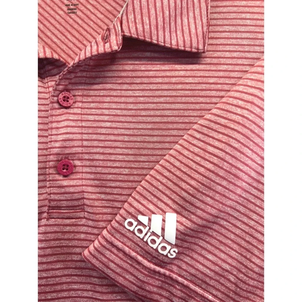 Adidas Golf Mens 2XL Red White Striped Short Sleeve Performance Polo Shirt